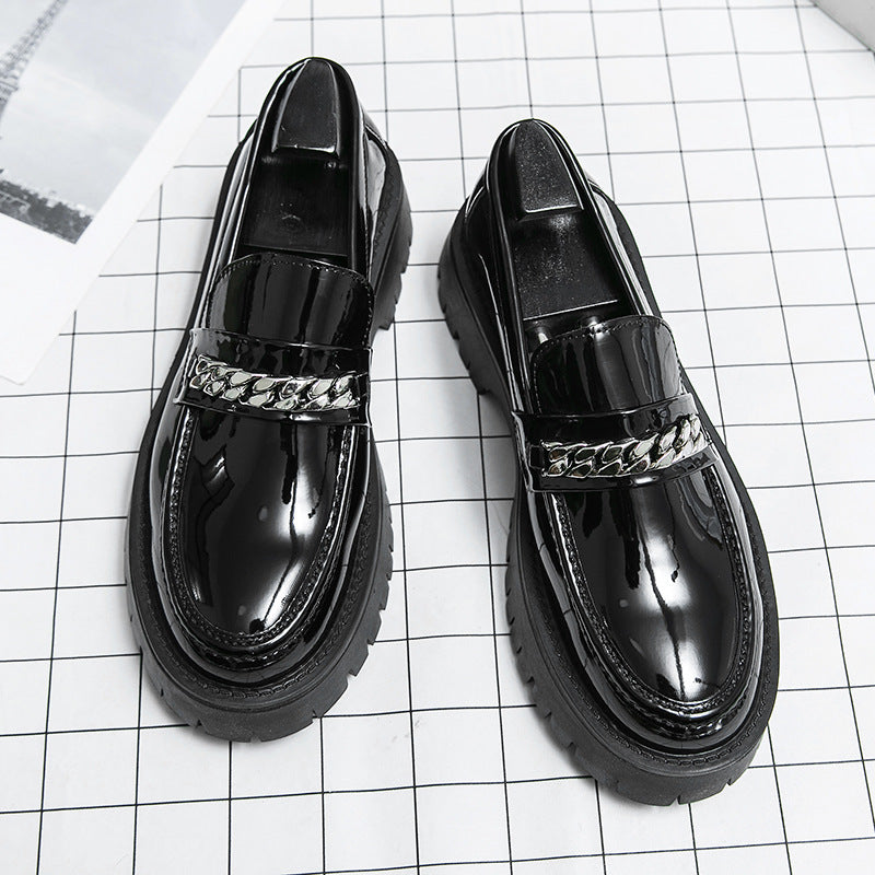 Glossy Patent Leather Loafers – Thick Sole & Elevated Heel