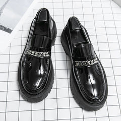 Glossy Patent Leather Loafers – Thick Sole & Elevated Heel