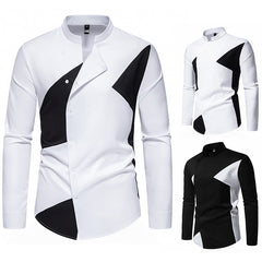 Men’s Casual Long Sleeve Shirt – Color Block Street Style