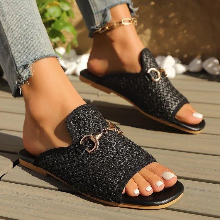 Chic Hollow Flat Slides  – Square-Toe Summer Sandals for Women