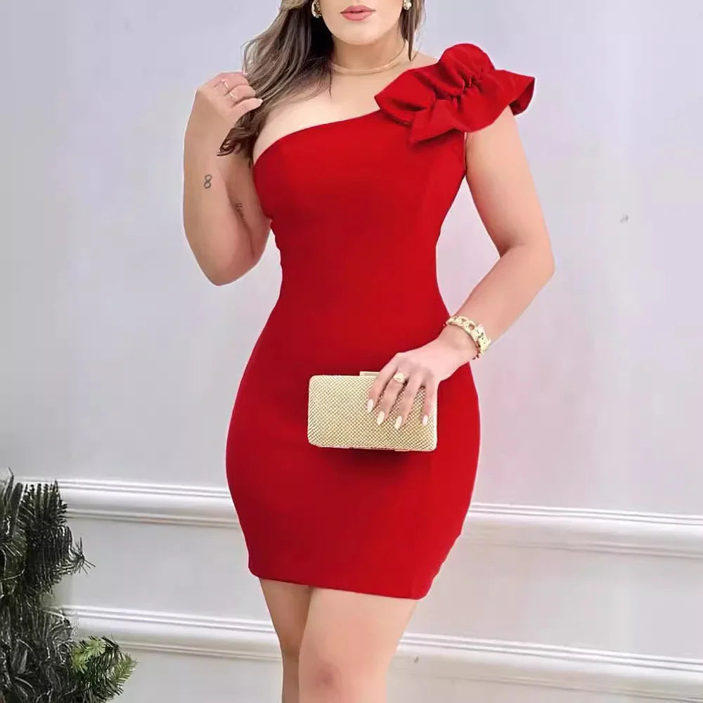 Bold & Elegant – Red One-Shoulder Party Dress