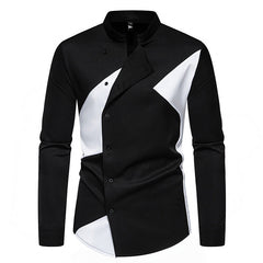 Men’s Casual Long Sleeve Shirt – Color Block Street Style