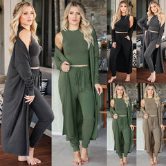 Contemporary Elegance: Women’s Fitted Knit Vest & Trousers Ensemble