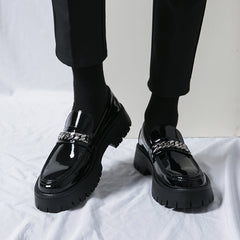 Glossy Patent Leather Loafers – Thick Sole & Elevated Heel