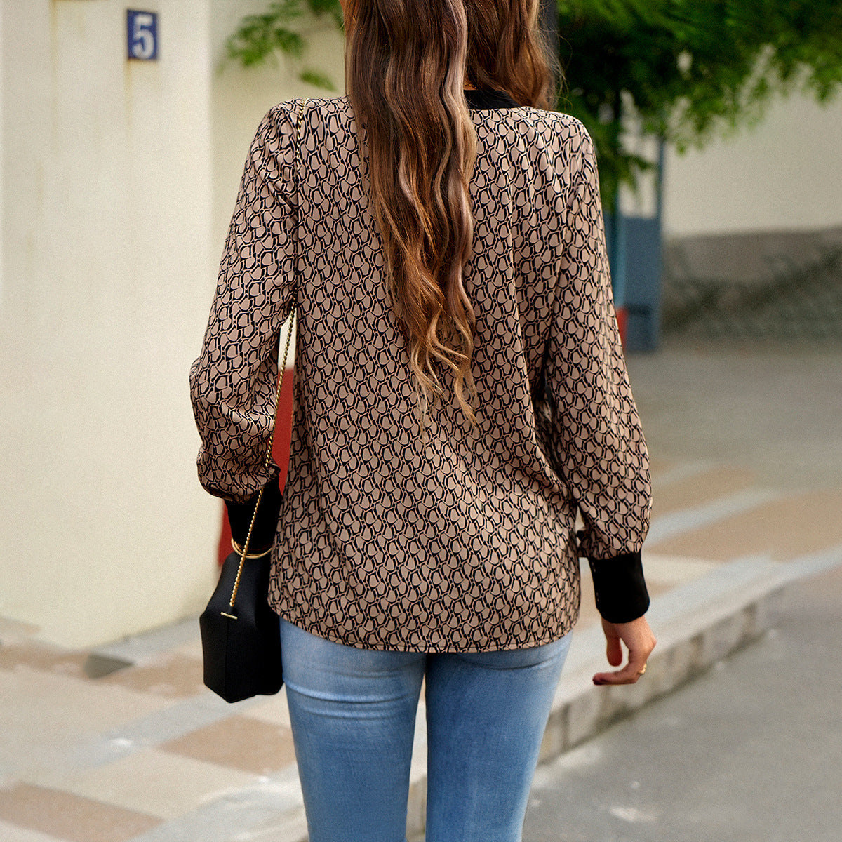 Women's Floral V-Neck Long Sleeve Top – Soft Stretchy Shirt