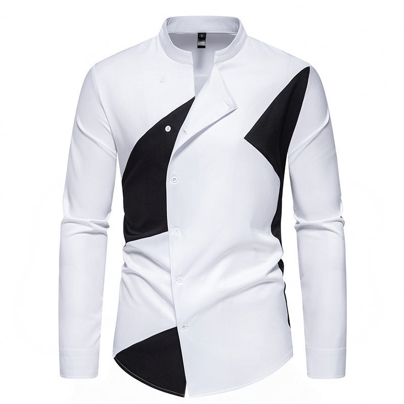 Men’s Casual Long Sleeve Shirt – Color Block Street Style