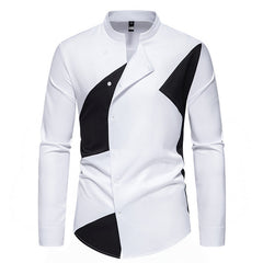 Men’s Casual Long Sleeve Shirt – Color Block Street Style