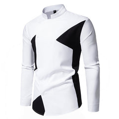 Men’s Casual Long Sleeve Shirt – Color Block Street Style