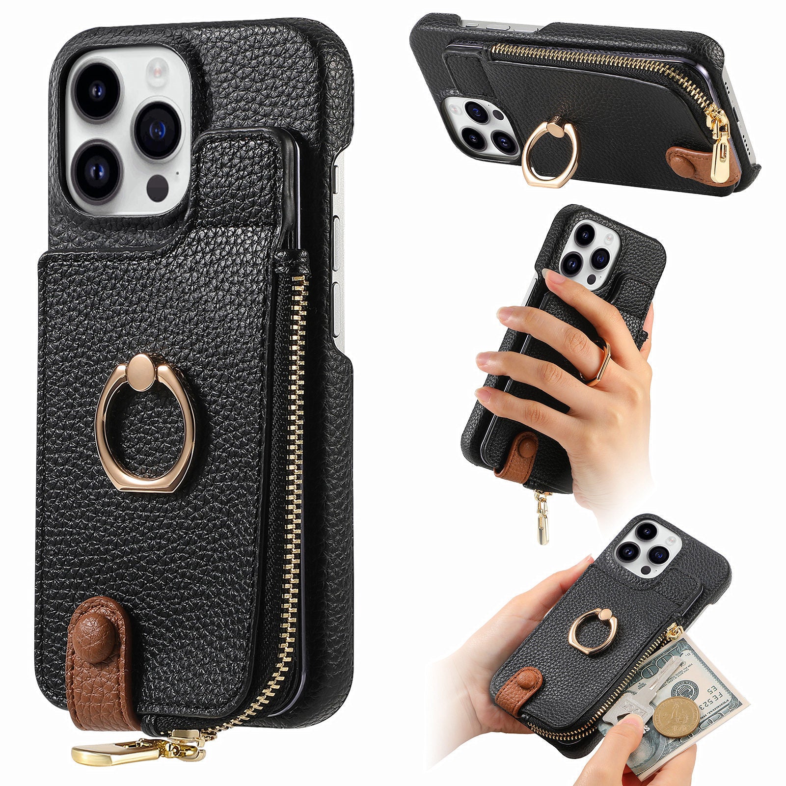 Multi-Function Phone Case – Ring, Zipper & Card Holder for 16 Phones