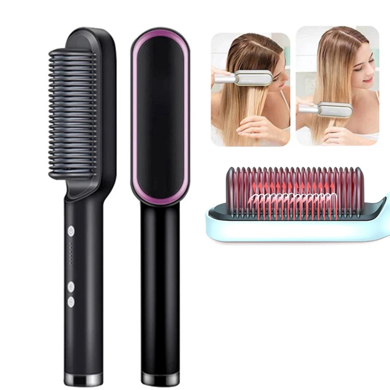Professional Hair &amp; Beard Straightener – Anti-Scald Heated Brush