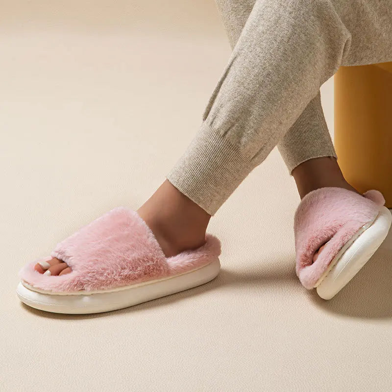 Women’s Fluffy Open-Toe Slippers – Elegant Home Comfort
