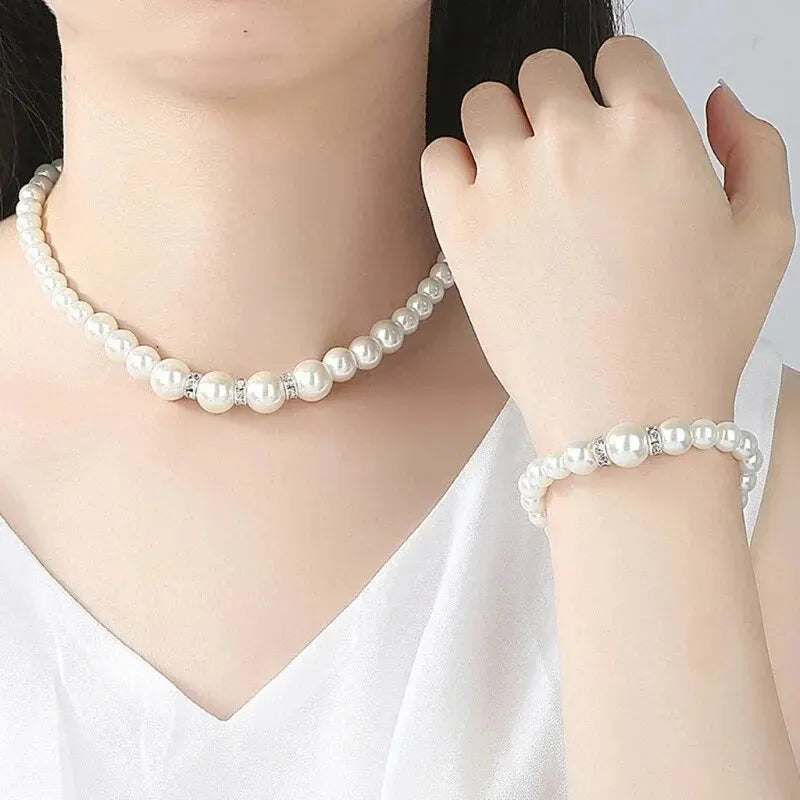 3PCS Pearl Jewelry Set – Necklace, Bracelet & Earrings for Women