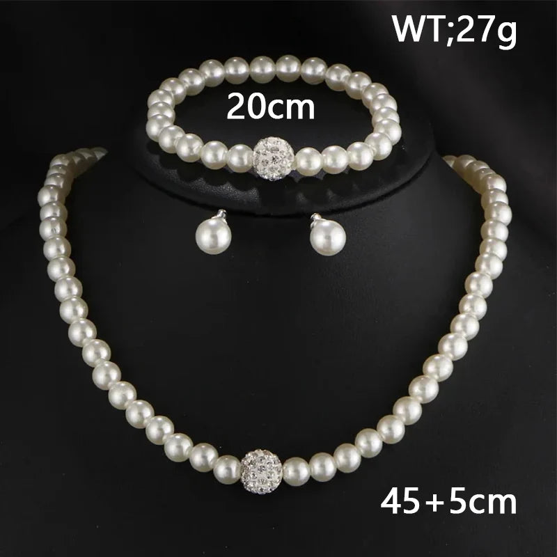 3PCS Pearl Jewelry Set – Necklace, Bracelet & Earrings for Women