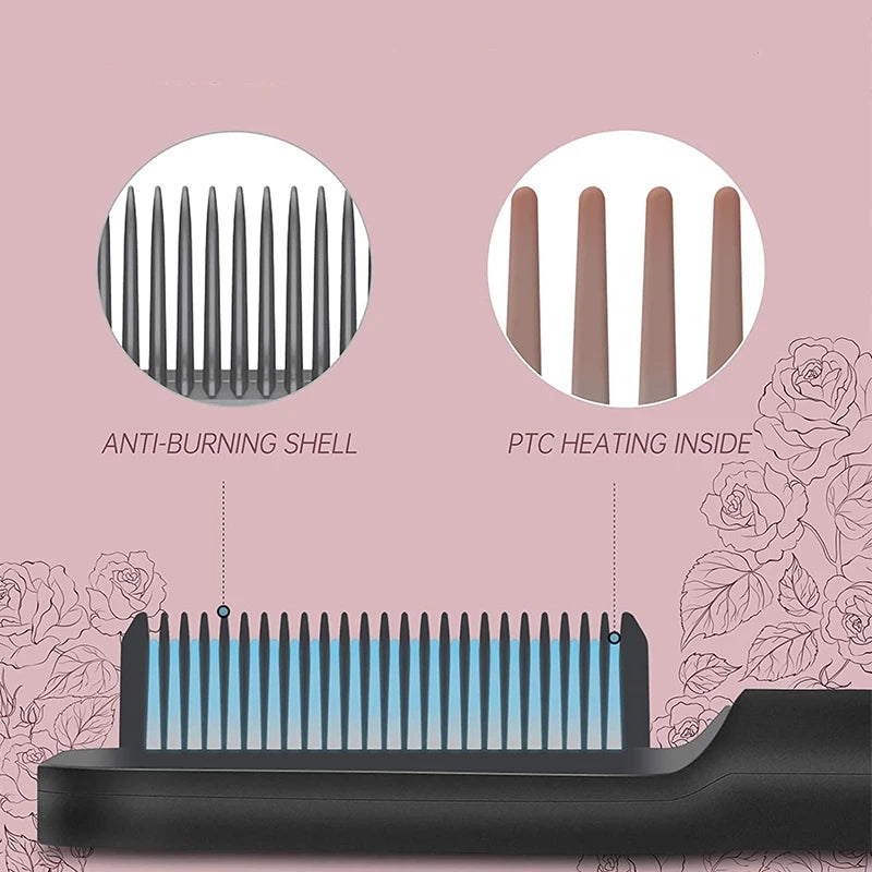 Professional Hair &amp; Beard Straightener – Anti-Scald Heated Brush