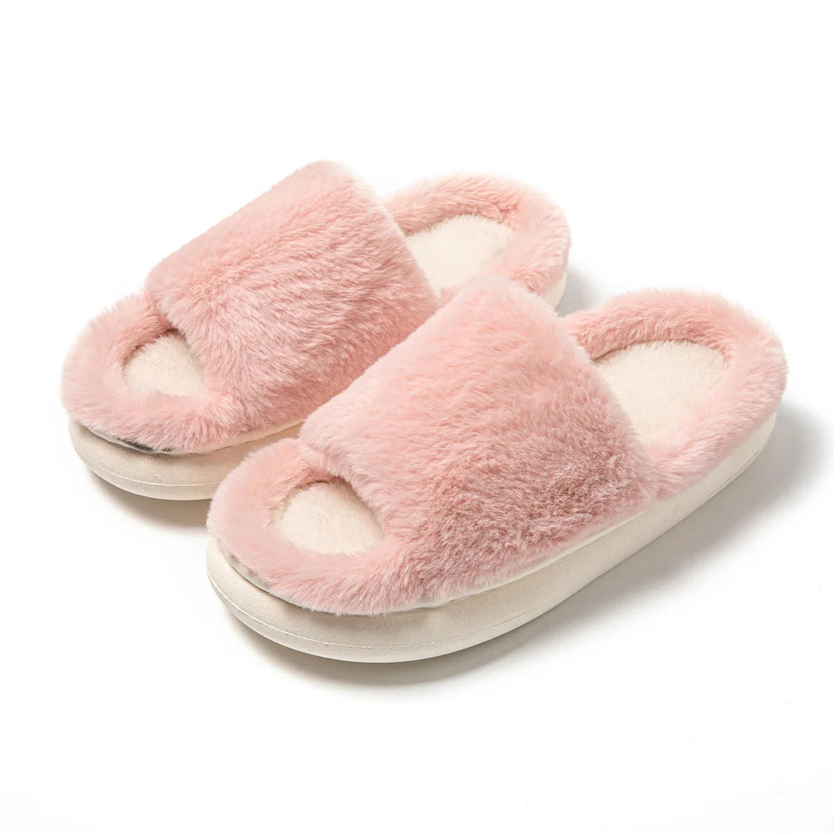 Women’s Fluffy Open-Toe Slippers – Elegant Home Comfort