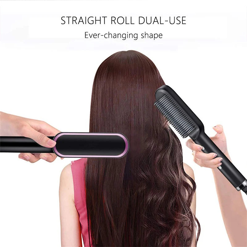 Professional Hair &amp; Beard Straightener – Anti-Scald Heated Brush