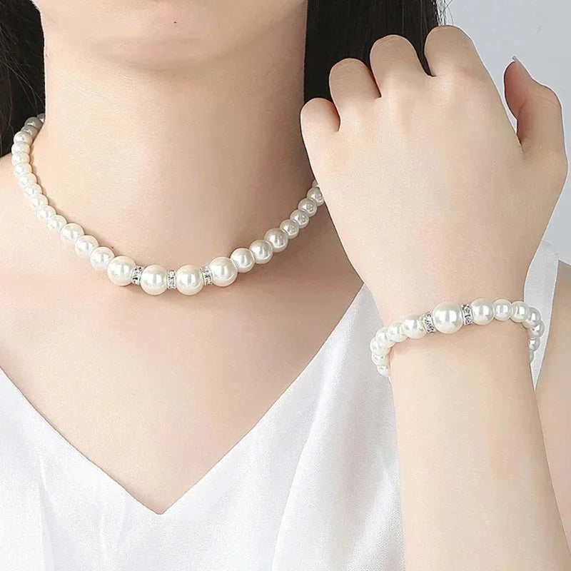 3PCS Pearl Jewelry Set – Necklace, Bracelet & Earrings for Women