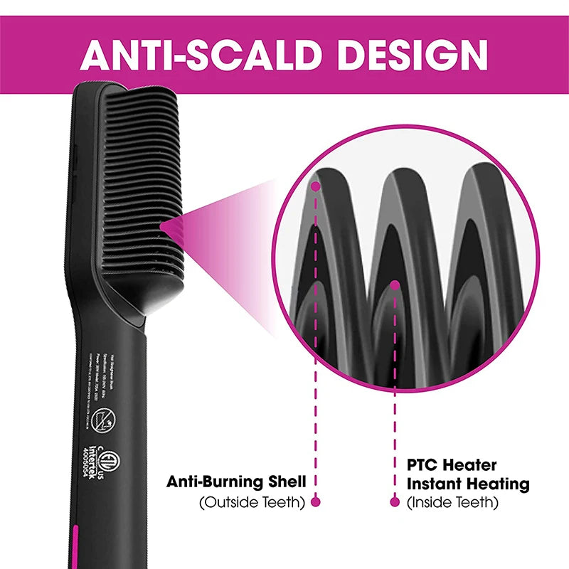 Professional Hair &amp; Beard Straightener – Anti-Scald Heated Brush