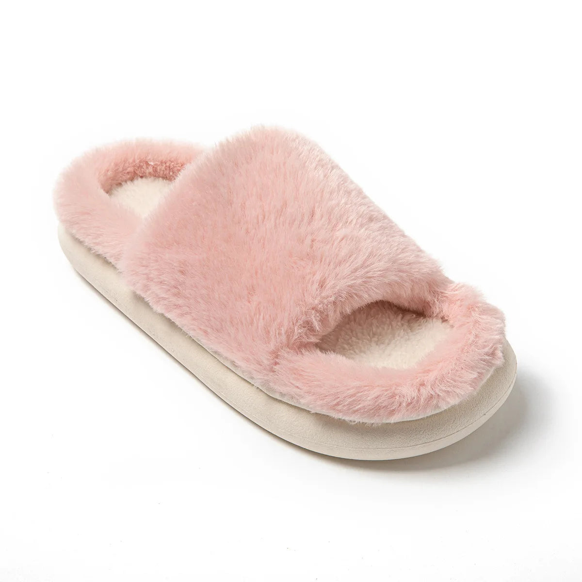 Women’s Fluffy Open-Toe Slippers – Elegant Home Comfort