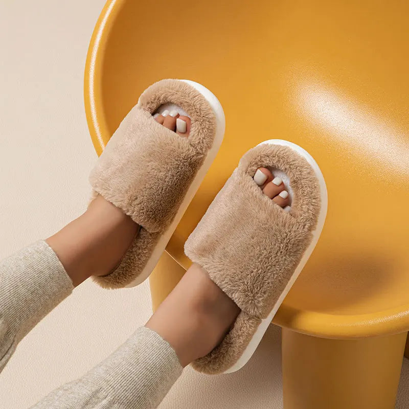 Women’s Fluffy Open-Toe Slippers – Elegant Home Comfort