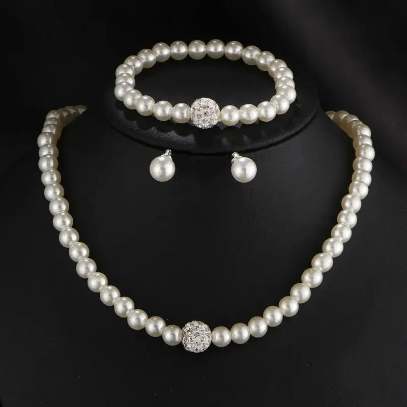 3PCS Pearl Jewelry Set – Necklace, Bracelet & Earrings for Women