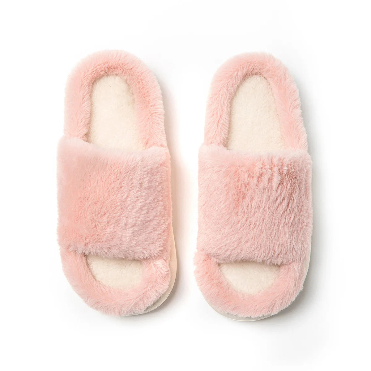 Women’s Fluffy Open-Toe Slippers – Elegant Home Comfort