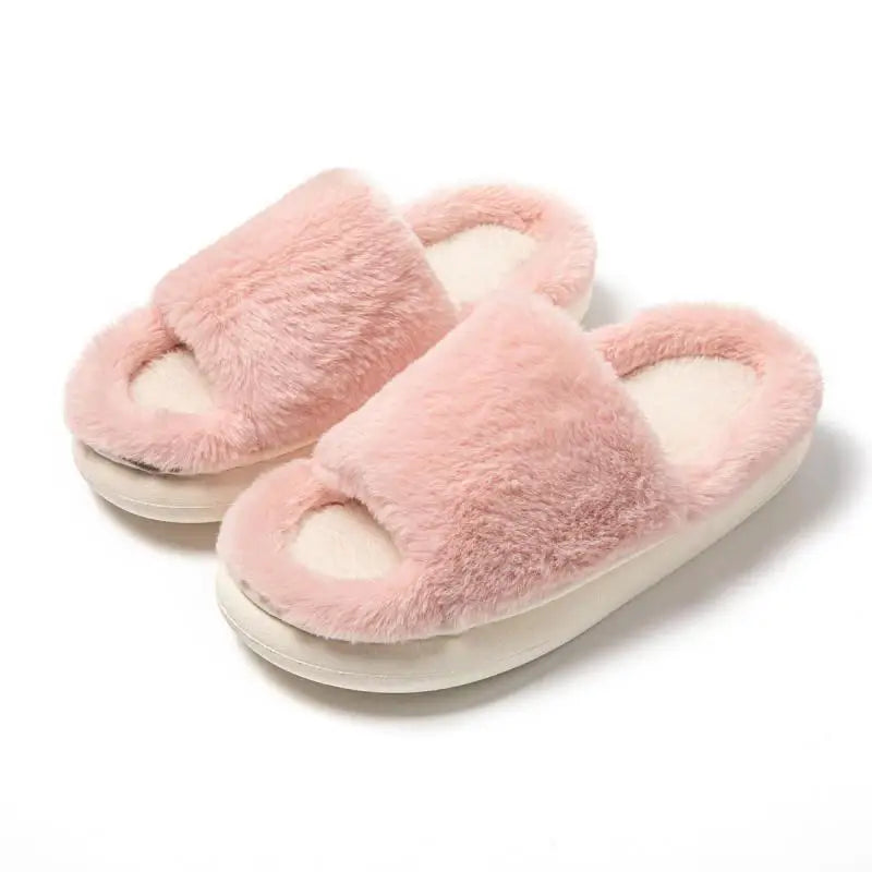 Women’s Fluffy Open-Toe Slippers – Elegant Home Comfort