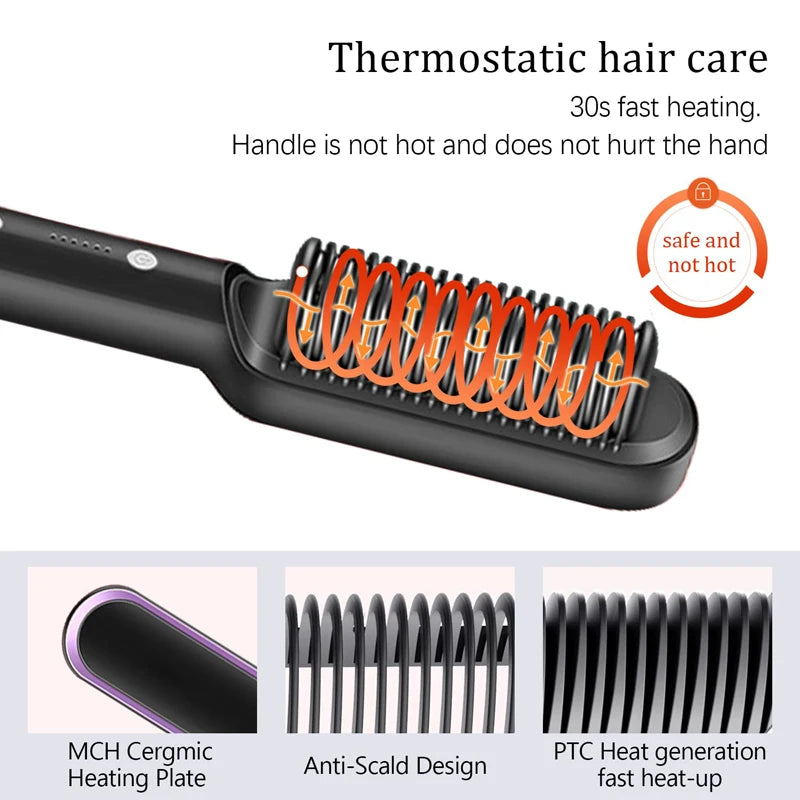 Professional Hair &amp; Beard Straightener – Anti-Scald Heated Brush