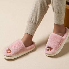 Women’s Fluffy Open-Toe Slippers – Elegant Home Comfort