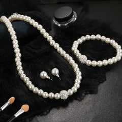 3PCS Pearl Jewelry Set – Necklace, Bracelet & Earrings for Women