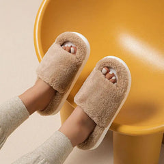 Women’s Fluffy Open-Toe Slippers – Elegant Home Comfort