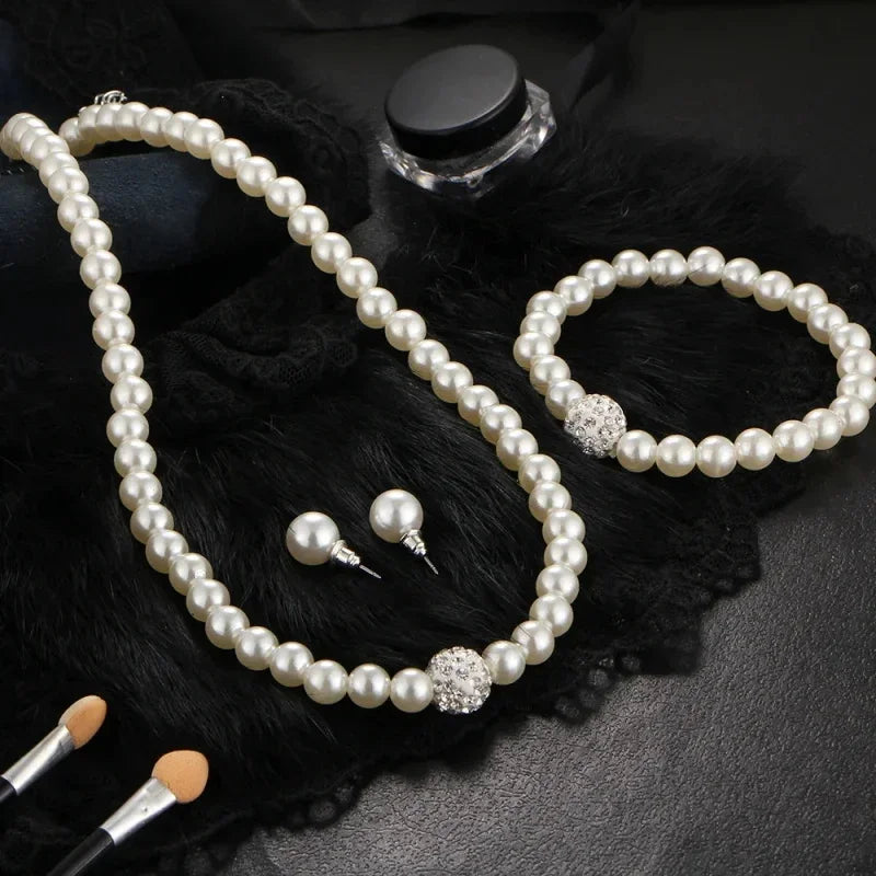3PCS Pearl Jewelry Set – Necklace, Bracelet & Earrings for Women