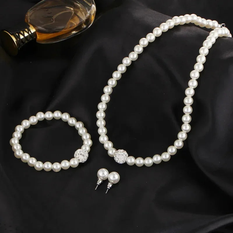 3PCS Pearl Jewelry Set – Necklace, Bracelet & Earrings for Women