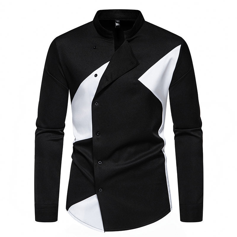 Men’s Casual Long Sleeve Shirt – Color Block Street Style