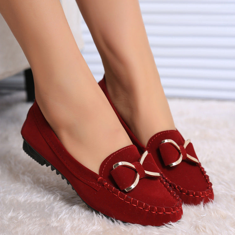 Women’s Casual Bowknot Flats – Solid Color Cozy Loafers