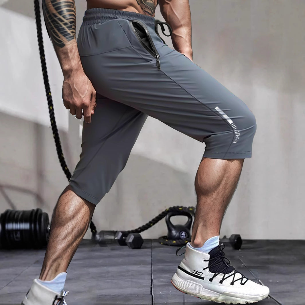 Men's Ice Silk Cropped Pants – Quick-Dry & Casual Sport Style