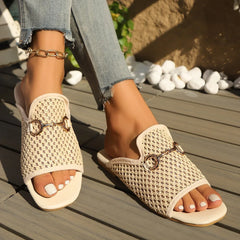 Chic Hollow Flat Slides  – Square-Toe Summer Sandals for Women