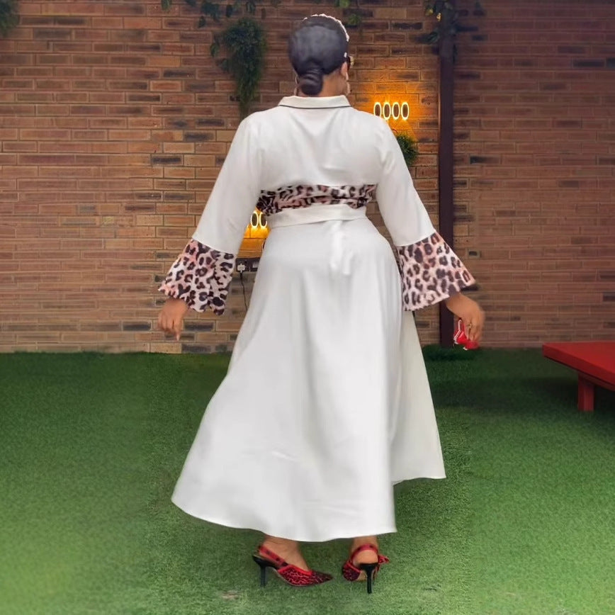 Leopard Print Patchwork Top Long Dress Suit