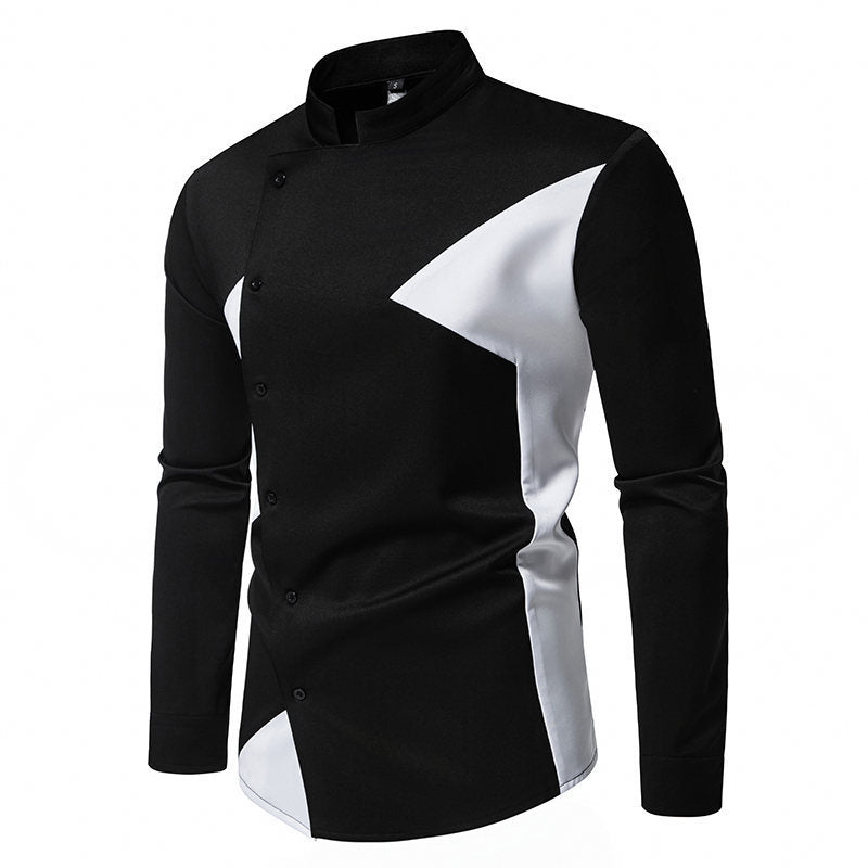 Men’s Casual Long Sleeve Shirt – Color Block Street Style