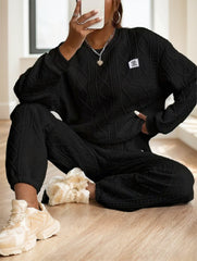 Cozy Cable Knit Lounge Set - Textured Crewneck & Joggers