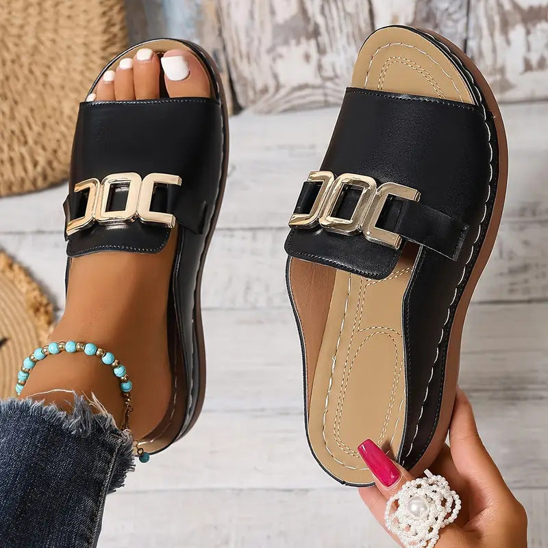 Trendy Peep-Toe Wedge Sandals for Women – Summer Platform Slides