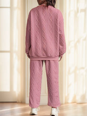 Cozy Cable Knit Lounge Set - Textured Crewneck & Joggers